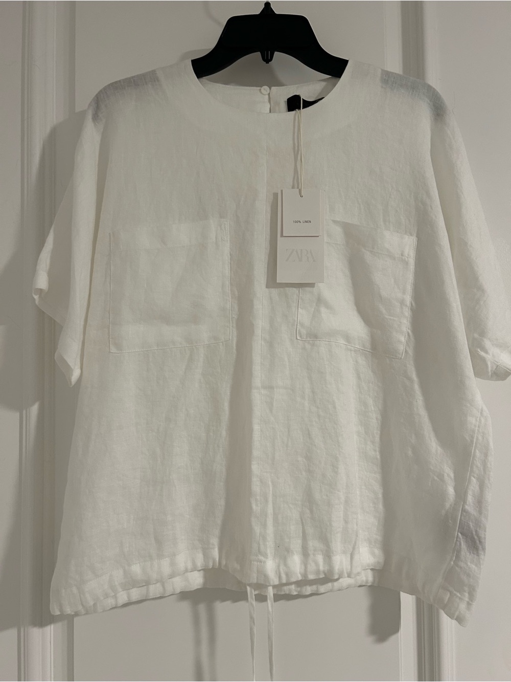 Zara White Linen Short-Sleeve Boxy Shirt